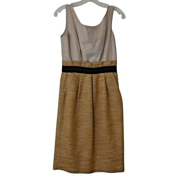 Dolce & Gabbana Sheath Dress Size 42 US 6 Tan Tweed Hem Sleeveless Back Cutout - Picture 1 of 8